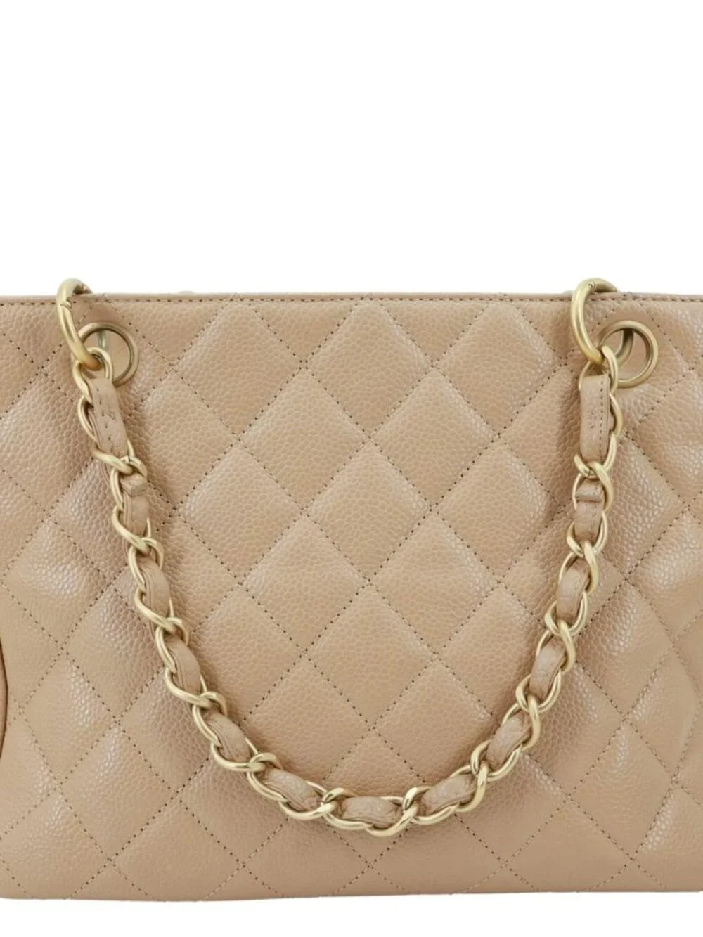 Chanel  Petite Timeless Quilted Caviar Leather Tote Bag Beige
